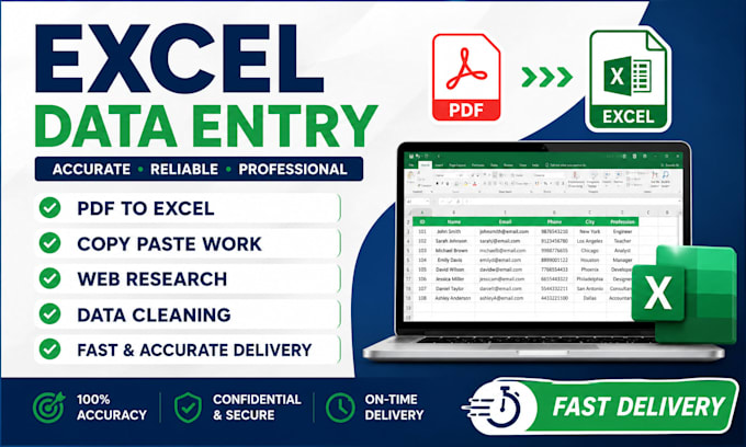 do excel data entry, pdf to excel, copy paste work