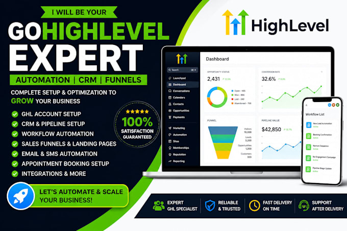 setup gohighlevel CRM automation, funnels and workflows
