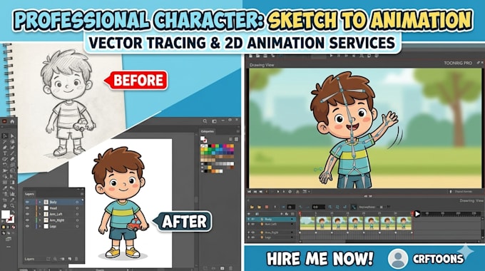 vector trace and animate your custom 2d cartoon character