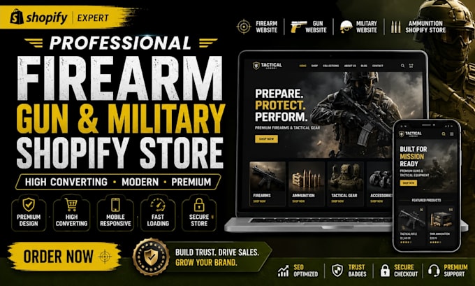 build firearm website gun website military website ammunition shopify store
