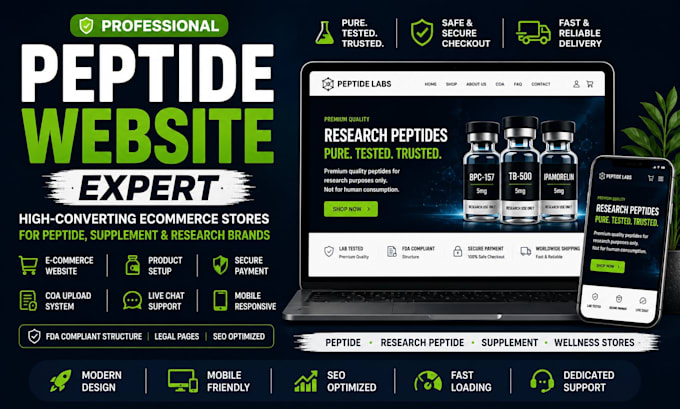 design a converting peptide, research peptide supplement ecommerce website