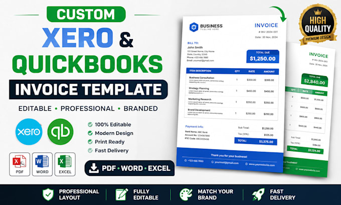 design xero quickbooks invoice template editable PDF word excel