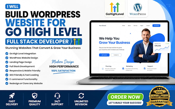 build wordpress website for gohighlevel website builder, full stack developer