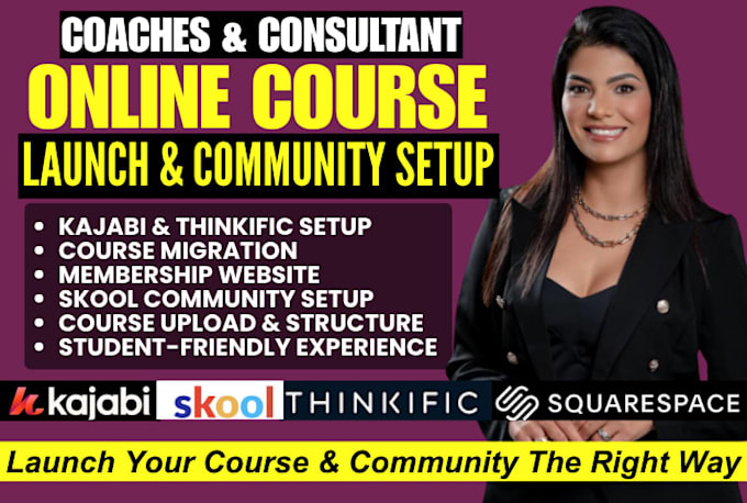 setup and launch coach online course website thinkific kajabi skool community