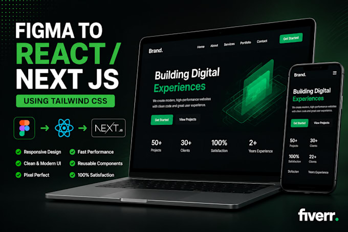 convert figma to react next js website using tailwind CSS