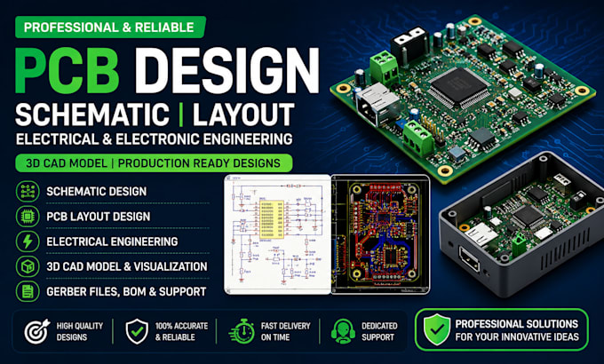 do pcb design schematic layout, electrical, electronic engineering, 3d cad model