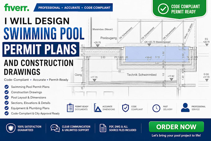 create swimming pool site plan and 3d pool design, permit ready