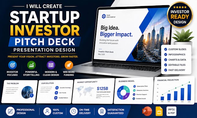 create startup investor pitch deck presentation design