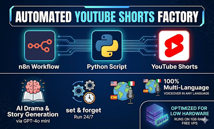 setup automated youtube shorts content factory using n8n and python