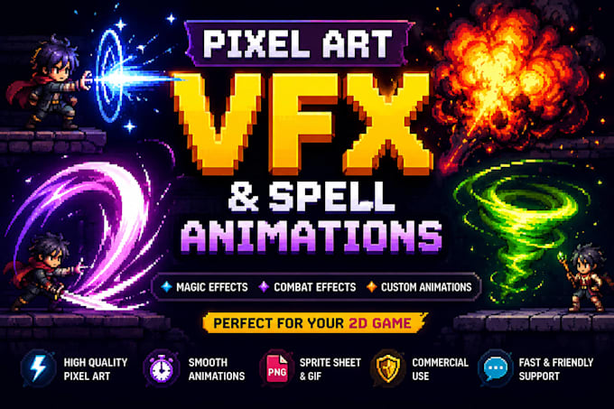 create pixel art visual effects and spell animations for games