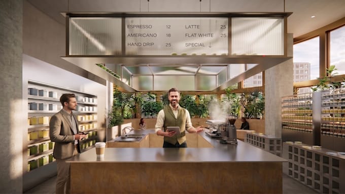 design and rendering for coffee shop, restaurant, and fnb