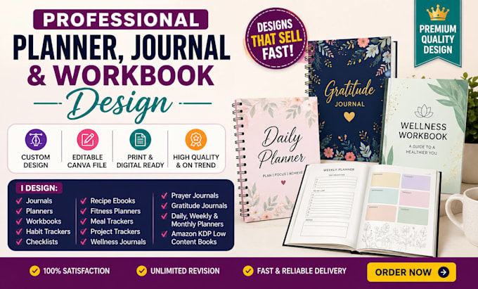 design canva planners, amazon KDP low content journals and workbooks that sell
