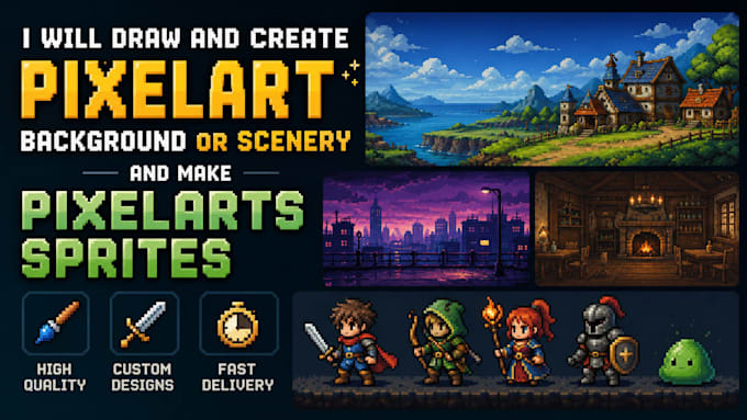 Draw and create a pixelart background or scenery and make pixelarts ...