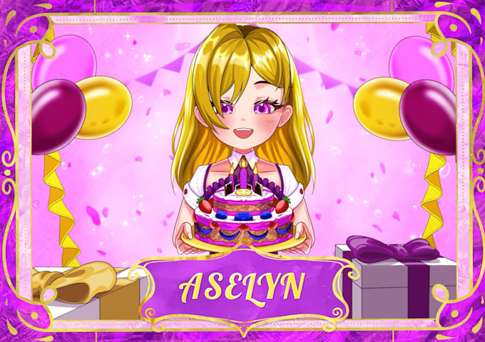 create custom animated anime birthday card illustration
