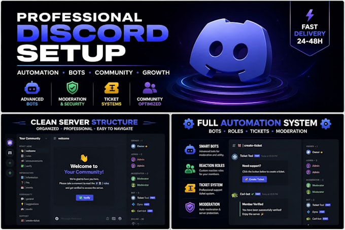 create a professional discord server with full automation