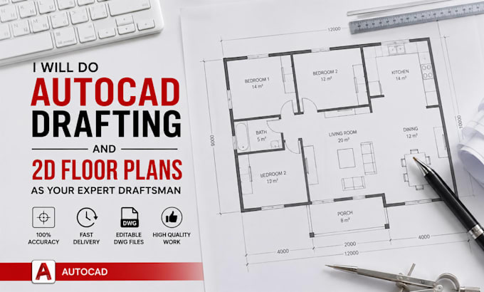 do autocad drafting and 2d floor plans as your expert draftsman