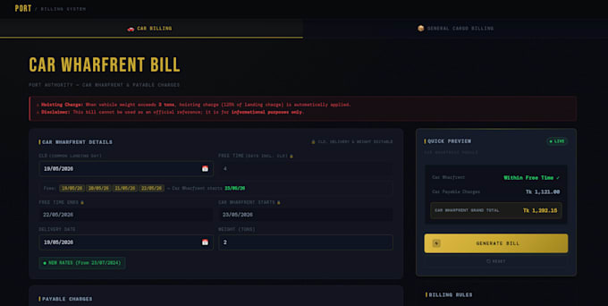 build a port logistics or shipping web app with billing tracking and cargo manag