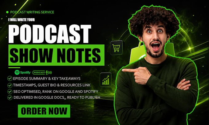write SEO podcast show notes and episode summary