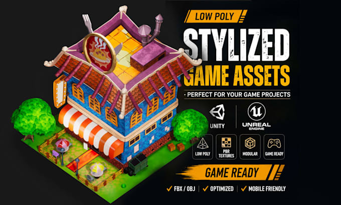 create stylized 3d game ready props for unity unreal