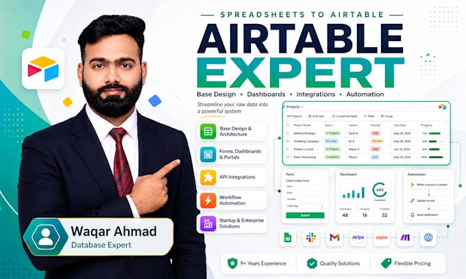 setup airtable database and will be your automation expert