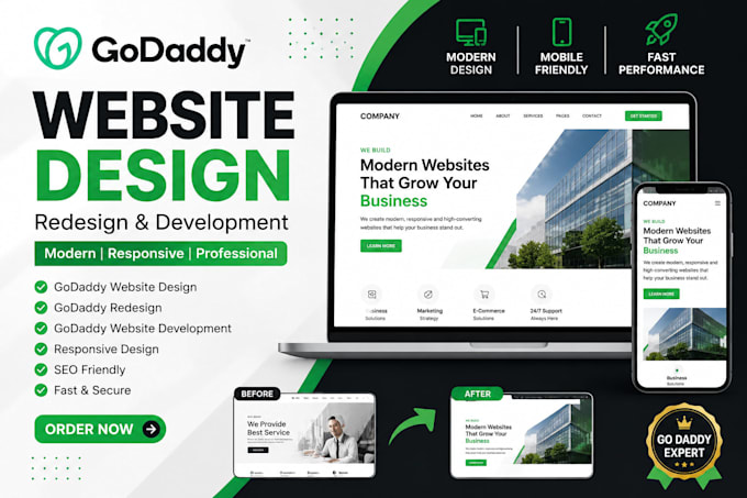 design godaddy website, redesign godaddy site, godaddy website development