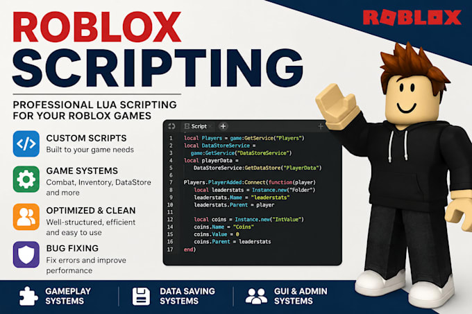 do roblox scripting, lua coding and custom roblox game systems