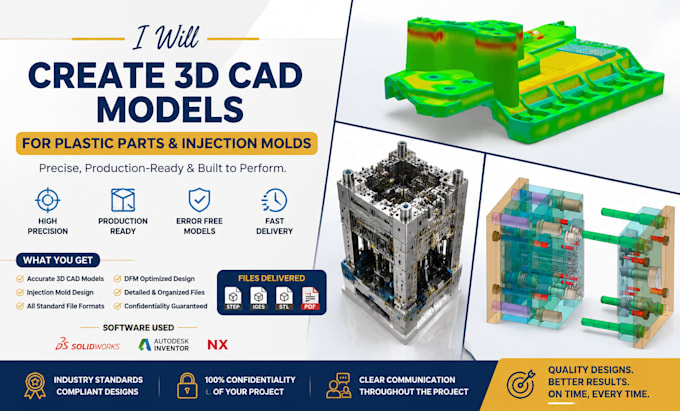 create 3d cad models for plastic parts and injection molds