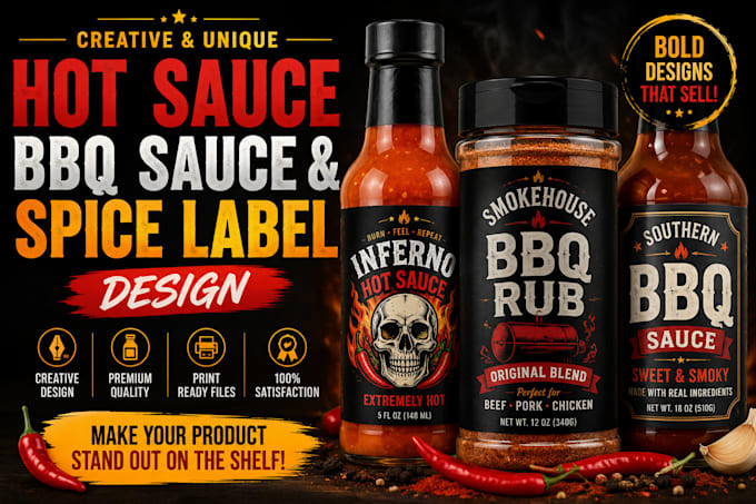 design creative spice, hot sauce  BBQ label designs
