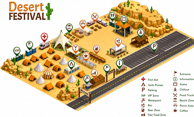 design 3d vector event map, isometric venue layout and site plan