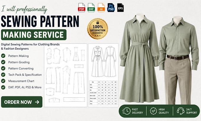 create custom clothing sewing patterns and size grading for your garment in pdf