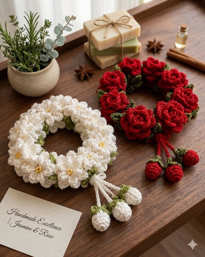 make detailed crochet flower gajras tutorial PDF