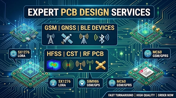 do rf pcb design for GSM, gnss, ble devices using sx1276, sim986, mc60 hfss,cst