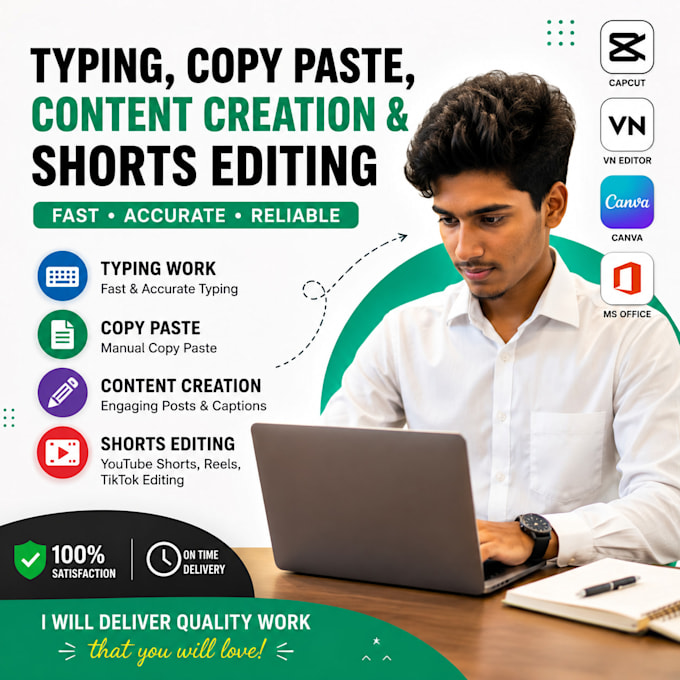 do data entry, shorts editing, content creating and typing