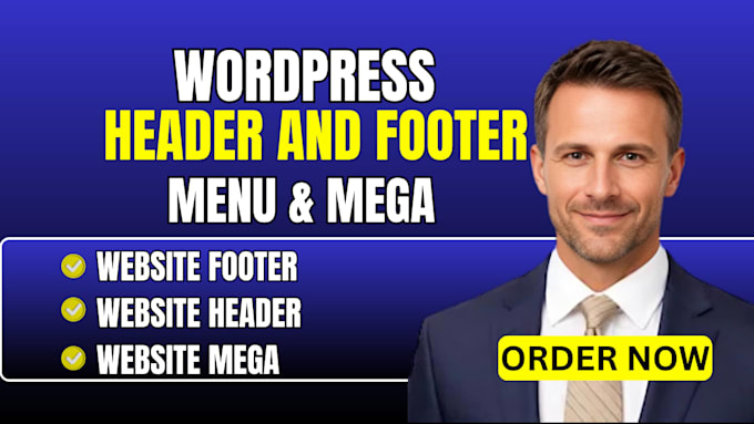 design wordpress header, footer and mega menu with responsive UI UX, redesign