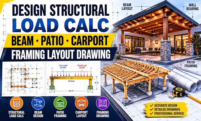 design structural load calc beam patio carport framing layout drawing
