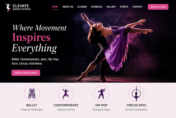 design wix choreography website dancing studio ballet school circus website
