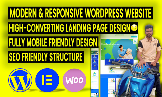 design responsive wordpress elementor portfolio, business, landing page website