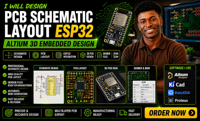 Design pcb schematic layout esp32 altium 3d embedded design gerber ...