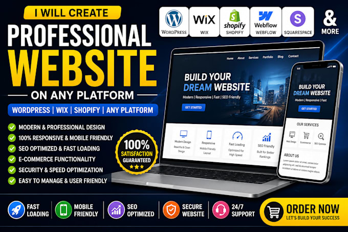 create modern responsive website on wordpress wix shopify or any platform