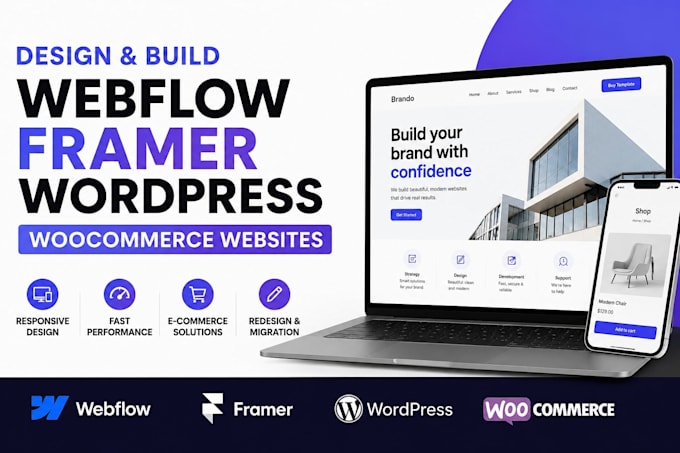 design, build, migrate webflow, framer, or wordpress woocommerce website