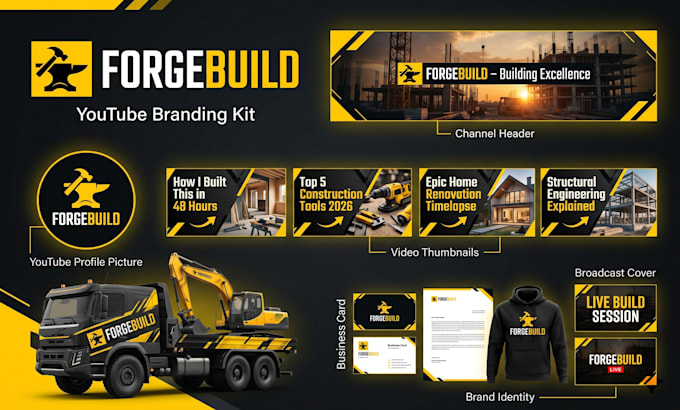 design youtube banner visual identity branding kit, broadcast channel makeover