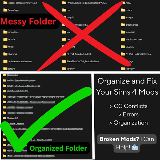 help you fix and organise your sims 4 mods and cc folder