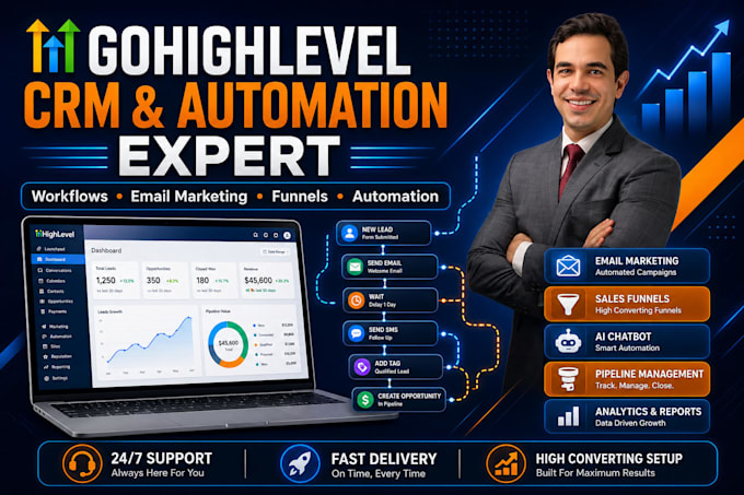 setup gohighlevel CRM automation workflows and ghl email marketing