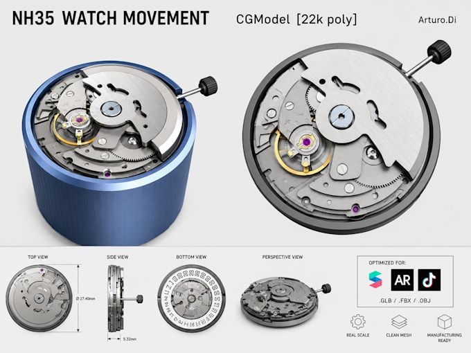 design watches with 2d drawings, 3d components cad design and cnc manufacturing