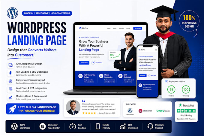 design a wordpress landing page using elementor