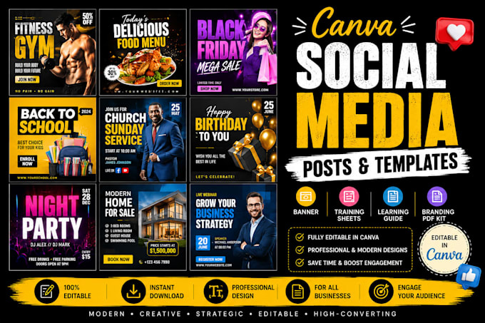 design banner canva template menu training sheet  branding guide pdf kit