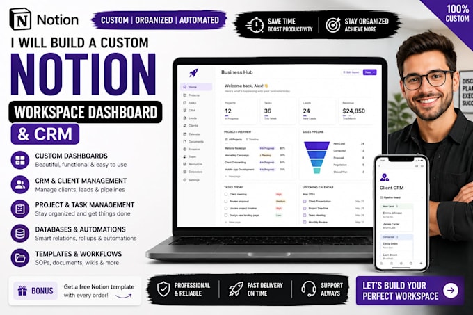 build a custom notion workspace dashboard and CRM
