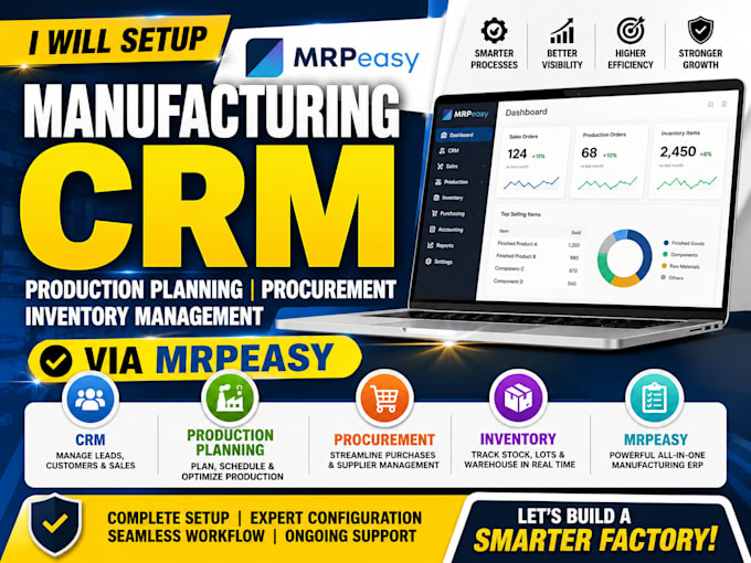 setup manufacturing crm production planning procurement inventory via mrpeasy