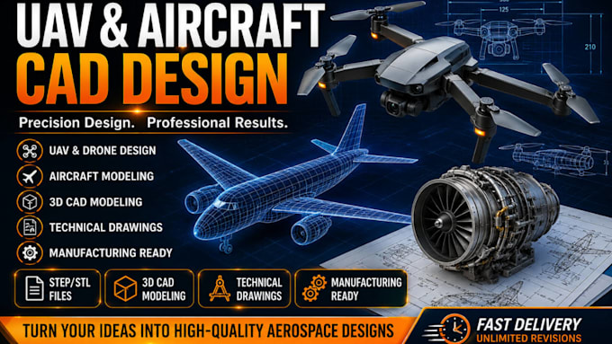 design uav drone and aircraft cad model