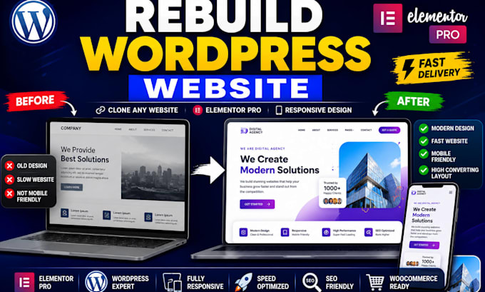 build rebuild wordpress website copy clone wordpress and create responsive site